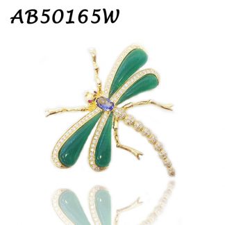 Dragonfly With Emerald CZ Brooch - AB50165W