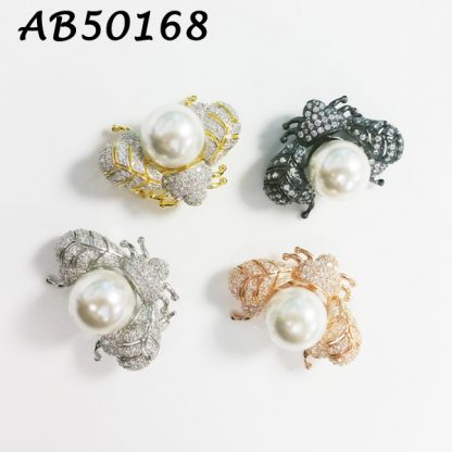 Bee With Big Pearl Belly Pave CZ Brooch - AB50168