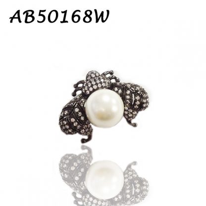 Bee With Big Pearl Belly Pave CZ Brooch - AB50168
