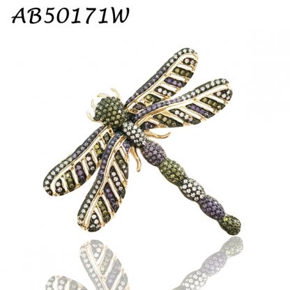 Multi Color Dragonfly CZ Brooch - AB50171W