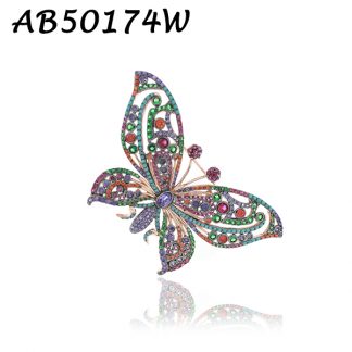 Multi Color Butterfly Pave CZ Brooch  - AB50174W