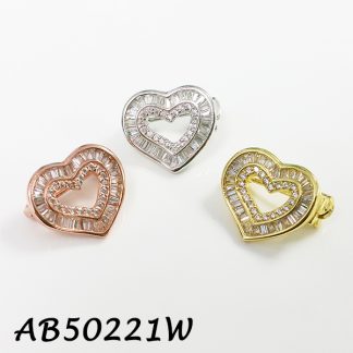 Heart Baguette CZ Brooch - AB50221W