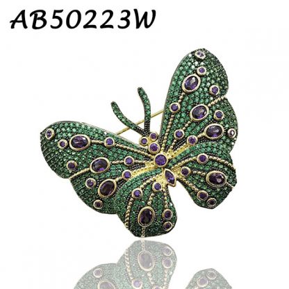Butterfly Pave Emerald CZ Brooch - AB50223W