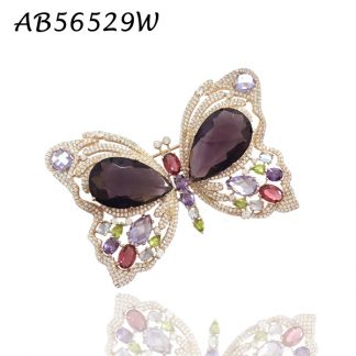 Butterfly Multicolor CZ Brooch - AB56529W
