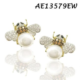 Bee White Pearl Pave CZ Earring-AE13579EW, Matching Sets: PGN23579PW & AR63579RW