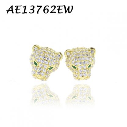 Panther Pave CZ Green Emerald Eyes Earring-AE13762EW, Matching Necklace PGN27421W