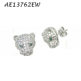 Panther Pave CZ Green Emerald Eyes Earring-AE13762EW, Matching Necklace PGN27421W