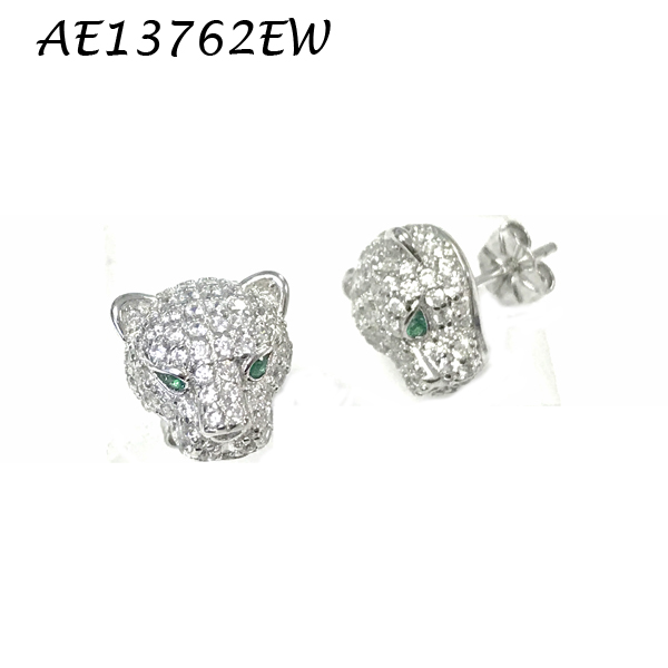 Panther Pave CZ Green Emerald Eyes Earring-AE13762EW, Matching Necklace PGN27421W