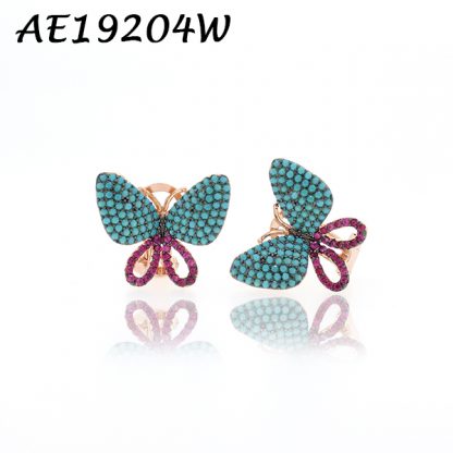 Butterfly Pave Color CZ Earring - AE19204W, Matching Ring AR601819W