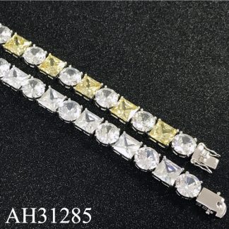 Round Brilliant & Princess Cut Fancy Yellow CZ Tennis Bracelet - AH31285