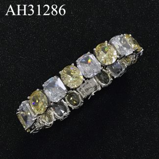Oval & Emerald Cut Fancy Yellow CZ Tennis Bracelet - AH31286