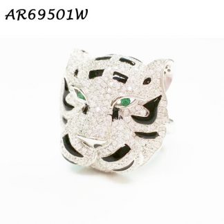 Panther Head Pave CZ with Black Enamel Ring - AR69501W