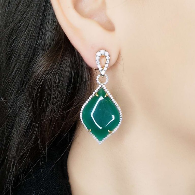 GEM11343EGRAGGP-  GREEN AGATE EARRING MIN.$100 -20% 6PCS-30% 12PCS-40%