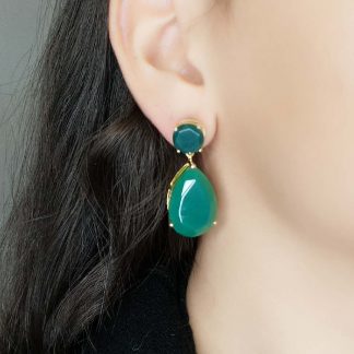 GEM12059GRAGGP- GREEN AGATE  EARRING MIN.$100 -20% 6PCS-30% 12PCS-40%