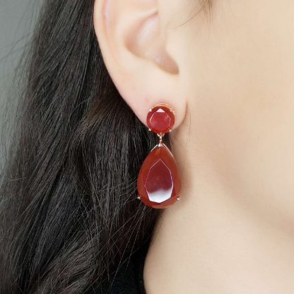 GEM12059REDAGPP- RED AGATE EARRING MIN.$100 -20% 6PCS-30% 12PCS-40%