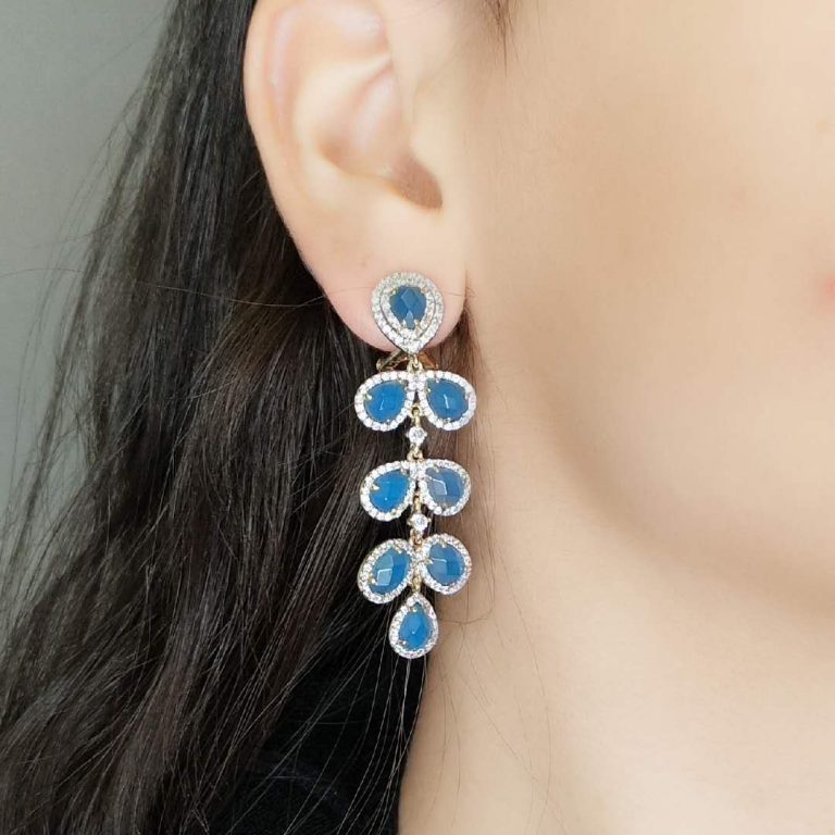 GEM14007WBLUEAG2T- BLUE AGATE EARRING MIN.$100 -20% 6PCS-30% 12PCS-40%