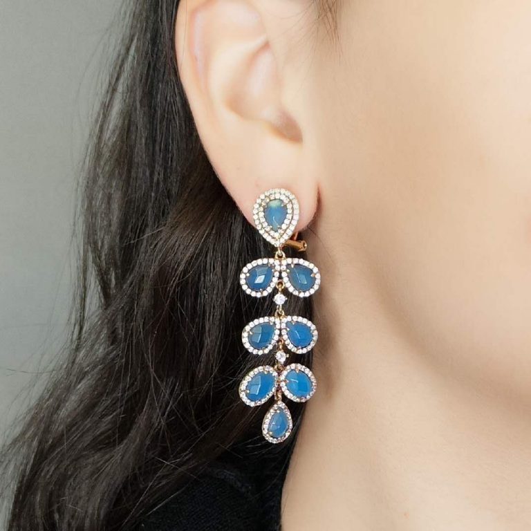 GEM14007WBLUEAGGP- BLUE AGATE EARRING MIN.$100 -20% 6PCS-30% 12PCS-40%