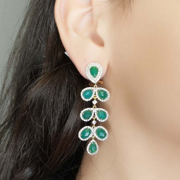 GEM14007WGRAG2T-GREEN AGATE EARRING MIN.$100 -20% 6PCS-30% 12PCS-40%