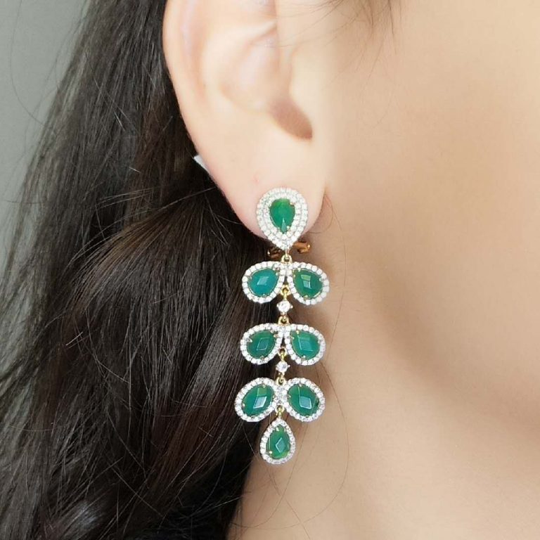 GEM14007WGRAG2T-GREEN AGATE EARRING MIN.$100 -20% 6PCS-30% 12PCS-40%