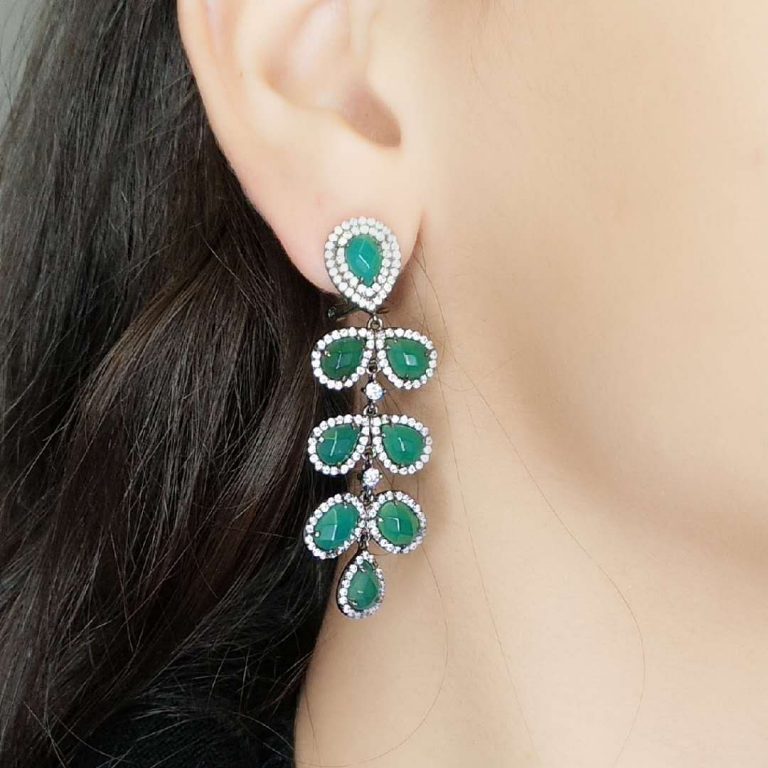 GEM14007WGRAGATEBP-GREEN AGATE EARRING MIN.$100 -20% 6PCS-30% 12PCS-40%