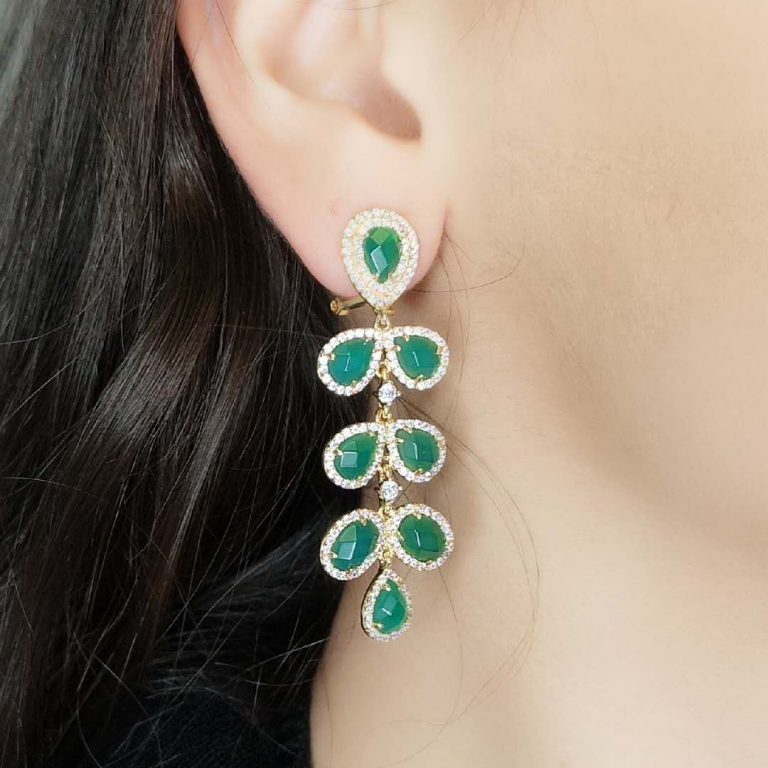 GEM14007WGRAGGP- GREEN AGATE EARRING MIN.$100 -20% 6PCS-30% 12PCS-40%