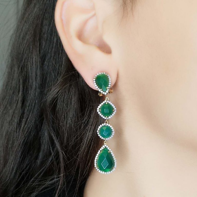 GEM14008WGRAGGP- GREEN AGATE EARRING MIN.$100 -20% 6PCS-30% 12PCS-40%