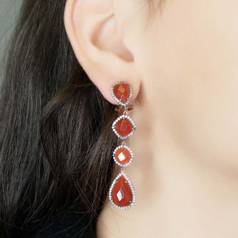 GEM14008WREDAG- RED AGATE EARRING MIN.$100 -20% 6PCS-30% 12PCS-40%