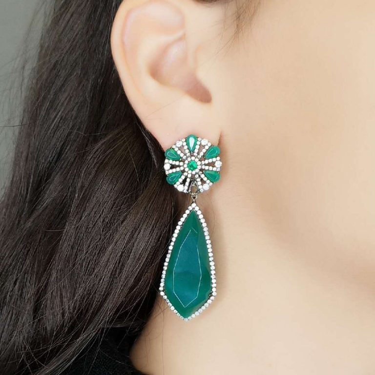 GEM14011WGRAGBP- GREEN AGATE EARRING MIN.$100 -20% 6PCS-30% 12PCS-40%