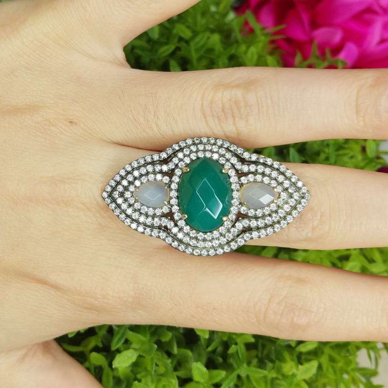 GEM68744WGRAGGP- GREEN AGATE RING MIN.$100 -20% 6PCS-30% 12PCS-40%