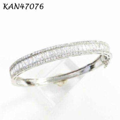 Large Channel Set Baguette and Pave CZ Bangle - KAN47076