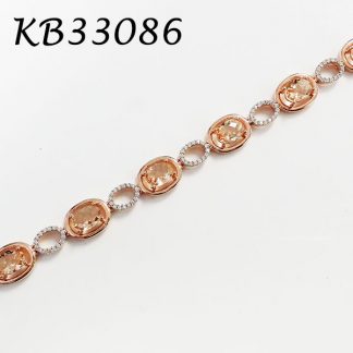 Morganite CZ Oval Halo CZ Bracelet - KB33086