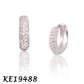 Medium Pave CZ Huggie Earring-KE19488