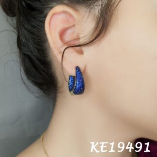 Medium Oval Pave Color CZ Hoop Earring-KE19491