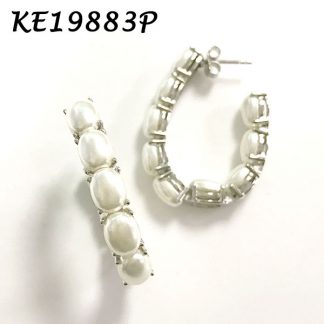 Pearl Oval Hoop Earring-KE19883P