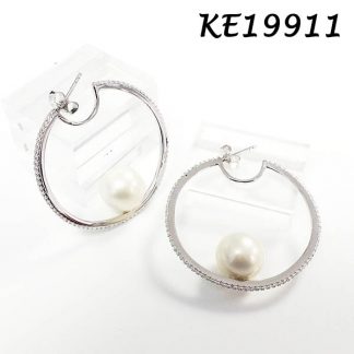 Pearl Round CZ Hoop Earring-KE19911