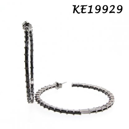 Baguettes CZ Round Hoop Earring-KE19929