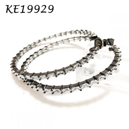Baguettes CZ Round Hoop Earring-KE19929
