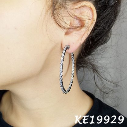 Baguettes CZ Round Hoop Earring-KE19929