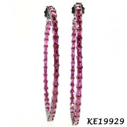 Baguettes CZ Round Hoop Earring-KE19929