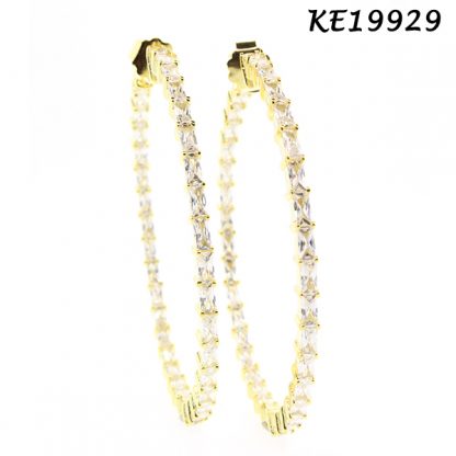 Baguettes CZ Round Hoop Earring-KE19929