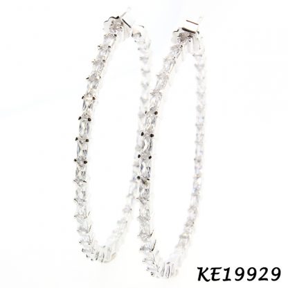 Baguettes CZ Round Hoop Earring-KE19929