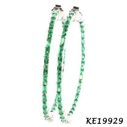 Baguettes CZ Round Hoop Earring-KE19929