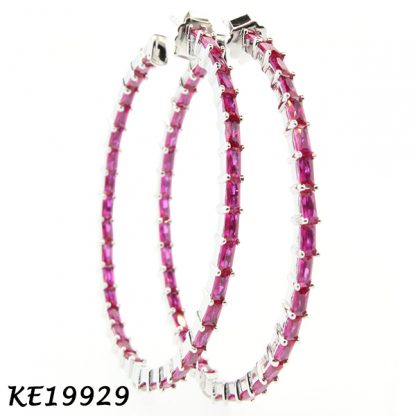 Baguettes CZ Round Hoop Earring-KE19929