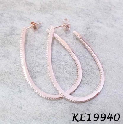 Medium Oval Pave CZ Hoop Earring-KE19940