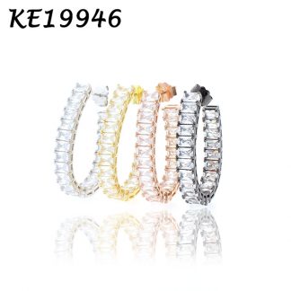 3X5mm Baguette CZ Oval Hoop Earring - KE19946