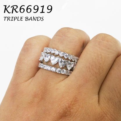 Triple Bands Hearts & Round CZ Eternity Ring - KR66919
