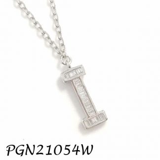 PGN21054W-"I" Baguette Initials CHAIN NECKLACE MIN.$100 -20% 6PCS-30% 12PCS-40%
