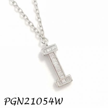 PGN21054W-"I" Baguette Initials CHAIN NECKLACE MIN.$100 -20% 6PCS-30% 12PCS-40%