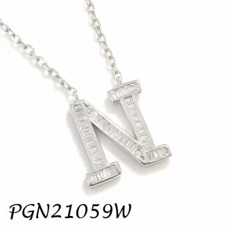 PGN21059W-"N" Baguette Initials CHAIN NECKLACE MIN.$100 -20% 6PCS-30% 12PCS-40%
