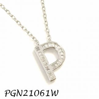 PGN21061W-"P" Baguette Initials CHAIN NECKLACE MIN.$100 -20% 6PCS-30% 12PCS-40%